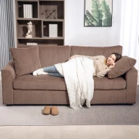 HOMCOM 3 Seater Sofa, 212cm Corduroy Couch with Spring Cushion, Wide and Deep Seat, Plush Backrest, 2 Pillows, Sofa Settee for Living Room, Home Office, Coffee(m-7)