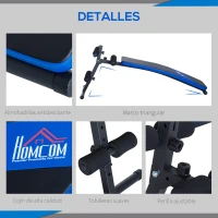 HOMCOM Banco de Abdominales Multifuncional Banco de Sentadillas con Soporte para Piernas Ajustable en Altura para Entrenamiento en Hogar Oficina 144x47x51-63 cm Negro y Azul(m-6)