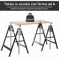 HOMCOM Set 2 Cavalletti da Lavoro Pieghevoli Portata 200 kg, Altezza Regolabili 80-130 cm, Cavalletti Telescopici Salvaspazio in Acciaio per Fai da Te, Garage e Giardino, Nero(m-5)
