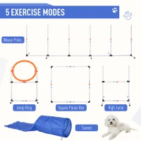 PawHut Dog Agility Equipment Training Set Carry Bag Adjustable (Pole + Hoop + Hurdle+Tunnel + Pause Box)(m-4)