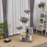 PawHut Tiragraffi per Gatti con Cuccia, Amaca, e Pali in Sisal, Grigio(m-2)