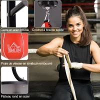 HOMCOM Punching Ball Poire de Vitesse Boxe avec Support Plateau tournant + Pompe en bois Hauteur Réglable Acier revêtement synthétique Rouge Noir(m-6)
