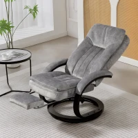 HOMCOM Swivel Recliner Chair with Footrest, Manual Recliner Armchair with Wooden Base, Plush Velvet Upholstered Reclining Chair for Living Room, Bedroom, Office, Grey(m-10)