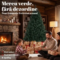 HOMCOM Brad de Crăciun Artificial, 180 cm, cu 820 de Crengi Ignifuge, Verde(m-4)