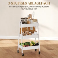 HOMCOM Serveerwagen met 3 Lagen Op Wielen met Handvat en Rem voor Keuken Kantoor Badkamer, Wit(m-4)