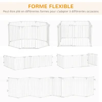 PawHut Barrière de sécurité barrière de protection cheminée parc enclos chien pliable modulable 8 panneaux porte sans perçage(m-7)