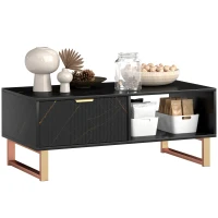HOMCOM Elegant Marble Effect Storage Coffee Table - Black(m-11)