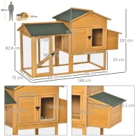 PawHut Poulailler en bois avec porte grillagée, plateau amovible, nichoir, rampe pour 2 à 4 poules 168 x 75 x 103 cm(m-3)