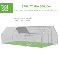 PawhutRecinto Gabbia per Galline in Metallo Galvanizzato Impermeabile, Pollaio con Porta e Copertura Oxford, 280x570x195cm(m-6)