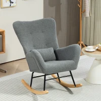 HOMCOM Poltrona Baloiço em Borrego Poltrona para Amamentação com Encosto Acolchoado Almofada e Base de Madeira de Borracha 67x82x100 cm Cinza(m-10)