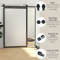 HOMCOM 8FT/244cm Kit de Ferragens para Porta Deslizante de Celeiro com Amortecedor Sem Perfuração e 2 Trilhos Preto(m-6)