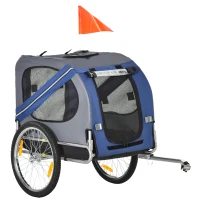 PawHut Remorque vélo pour chien animaux 8 réflecteurs drapeau barre attelage inclus acier polyester imperméable max. 30 Kg 130L x 73l x 90H cm bleu(m-12)