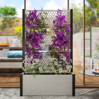 Outsunny Hochbeet mit Rankgitter in Rattan-Optik Pflanzkasten Blumenkasten mit Rankhilfe 90 x 35 x 148cm Grau(m-9)