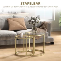 HOMCOM Set van 2 Salontafel, Ovale en Ronde Koffietafel, Stapelbaar, Staal, Ø50 x 50,5H cm, Goud(m-4)