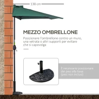 Outsunny Ombrellone Semicircolare da Parete 2.7x2.4 m con Apertura a Manovella in Poliestere, Verde(m-5)