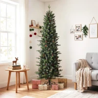 HOMCOM Slim Gracious Pine Xmas Tree, 7ft/210cm Artificial Christmas Tree with 904 Branch Tips, Foldable Steel Stand, Green(m-8)