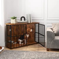 PawHut Corner Dog Crate Furniture with Two Bowls, Lockable Doors, for Small, Medium Dogs, Rustic Brown(m-10)