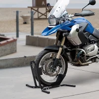 HOMCOM Lève Moto Béquille d'Atelier Support Roue Moto Support Béquille Moto - Bloque Roue 17 à 21 Pouces Métal Époxy Noir(m-2)