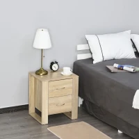 HOMCOM Mesita de Noche con 2 Cajones Patas y Base Elevada para Dormitorio Mesa Lateral para Sala de Estar Estilo Moderno 48x39x54 cm Natural(m-10)