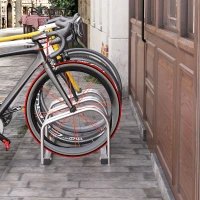HOMCOM Estacionamento para 3 Bicicletas Suporte de Aço para Estacionar Bicicletas no Chão para Interior e Exterior 76x33x27cm Prata(m-10)