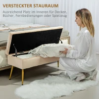 HOMCOM Bank met Opbergruimte, Gestoffeerde Bank met Deksel, Fluwelen Slaapkamerbank voor Hal, Slaapkamer of Woonkamer, Metalen Frame, 102 x 35 x 43 cm, Beige(m-4)