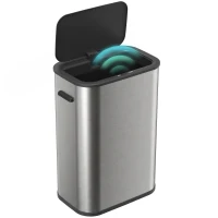 HOMCOM Sensor-Mülleimer 55 L für die Küche, berührungsloser Abfalleimer aus Edelstahl, batteriebetrieben, Silber(m-12)
