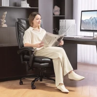 HOMCOM Cadeira de Escritório com Suporte Lombar Inflável Estofada em PU e Encosto Reclinável 65x76x113-121 cm Preto(m-9)