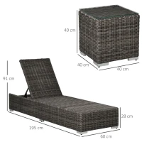Outsunny poly rotan ligstoel met bijzettafel verstelbaar 60 x 195 x 86 cm(m-3)