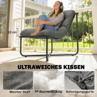 Outsunny Lounge Sessel Outdoor Ergonomischer Gartensessel mit hautfreundlich Kissen Breiter Sitz Stahlrahmen Dunkelgrau(m-5)