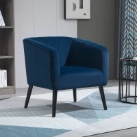 HOMCOM Poltroncina Moderna Sedia Imbottita Stile Nordico, Rivestimento in Velluto e Gambe in Legno, Blu, 70.5x70x76cm(m-10)
