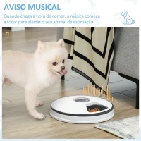 PawHut Comedouro Automático para Cães e Gatos com Temporizador Ecrã LED Digital 6 Tigelas 128 ml e 4 Comidas Diárias Ø30,5x7,2 cm Branco(m-5)