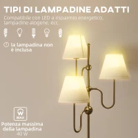HOMCOM Lampada da Terra Alta 165 cm con 3 Punti Luce e Interruttore a Pedale, Attacco E27 Max 40W, Oro(m-6)