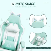 HOMCOM Cat Ear and Paw Reclining Office Chair, with Footrest - Light Blue/White(m-4)
