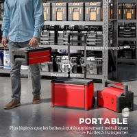 HOMCOM Lot de 3 boîtes à outils sur roulettes empilables et modulaires en acier avec plateau, poignées et serrure, rouge(m-6)