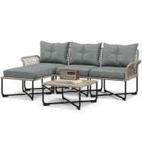 Outsunny Conjunto de Jardín de Ratán Sintético con Sofá de Exterior de 4 Módulos y 1 Mesa de Centro y Cojines Gris(m-11)