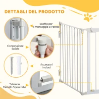 PawHut Cancelletto per Cani con Chiusura Automatica e Sistema di Blocco, in Metallo e Plastica, 180x74.5 cm, Bianco(m-7)