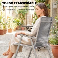 Outsunny Conjunto de 4 Sillas de Jardín Exterior Plegables con Respaldo Alto y Reposabrazos para Terraza Playa 58x62x97 cm Gris(m-6)
