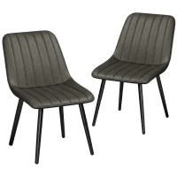 HOMCOM Faux Leather Upholstered Kitchen Chairs, Modern Dining Chairs Set of 2 with Metal Legs for Dining Room, Grey(m-13)