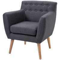 HOMCOM Butaca para Dormitorio con Reposabrazos y Patas de Madera Sofá Individual Carga 125 kg para Oficina Gris Oscuro(m-11)