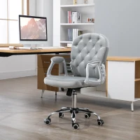 Vinsetto Silla de Escritorio de Terciopelo con Altura Ajustable Reposabrazos y Decoraciones de Diamantes 59,5x60,5x93-103 cm Gris(m-10)