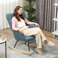 HOMCOM Schommelstoel, ergonomische vorm, massieve houten schenen, tot 120 kg, lichtblauw(m-7)