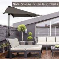Outsunny Sombrilla 269x138x236 cm Parasol de Jardín con Manivela y Forma Semicircular Tela Poliéster 180 g/m² para Exterior Terraza Patio Piscina Gris(m-7)