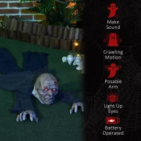 HOMCOM 5.2ft Life Size Outdoor Halloween Decoration Crawling Zombie, Animated Prop Decor with Sound and Motion Activated, Light Up Eyes, Howling Sound, Posable Arms(m-7)