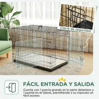 PawHut Jaula para Perros Plegable con Cojín Puertas Bandeja Extraíble y Marco de Alambre Metálico 106x71,5x76 cm Negro y Beige(m-5)
