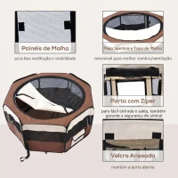PawHut Parque Dobrável para Cães e Gatos, Cercado Portátil para Animais Pequenos em Tecido Oxford Impermeável, Ø90x41 cm, Castanho(m-6)