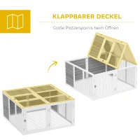 PawHut Ren kleindierhok, konijnenhok, houten constructie, opvouwbaar, voor binnen en buiten, lichtgrijs(m-6)
