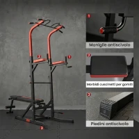 HOMCOM Power Tower Stazione per Allenamento Pieghevole e Multiuso con Barra Trazioni e Sedia Romana, 108x178x202-238cm(m-6)