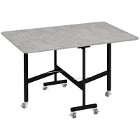 HOMCOM Tavolo Pieghevole a Ribalta per 4-6 Persone con 6 Rotelle, in Legno e Acciaio, 120x80x73 cm, Grigio(m-1)