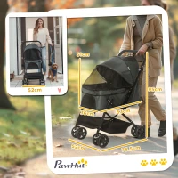 PawHut Passeggino per Cani Piccoli Pieghevole con Maniglione Girevole e Cestino Portaoggetti, 76.5x52x95 cm, Grigio(m-3)