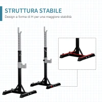 HOMCOM Set 2 Rack Porta Bilanciere in Acciaio, 2 Ganci con Altezza Regolabile, Capacità 150kg, 55x57x105-170cm, Nero(m-4)